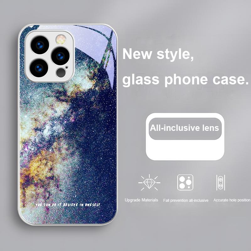 Блестящее Звездное Небо Для IPhone 16 Plus 15 14 13 12 Mini 11 Pro Max X XS XR 7 8 Plus 2022 Закаленное Стекло Чехол для Телефона