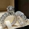2pc Sparkle Women Fashion Jewelry Ring Set Engagement Promise Wedding Ring Set