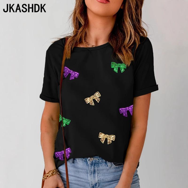 JKASHDK Женские модные повседневные летние весенние блузки и рубашки с круглым вырезом с короткими рукавами
