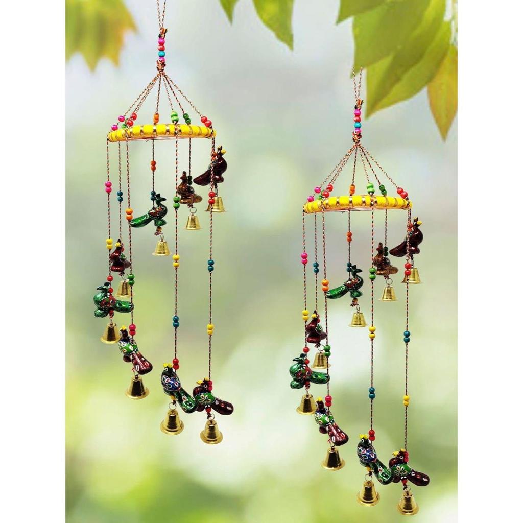 Colored Bell Wind Chime  Door Wall Hanging Showpiece Wall Hanging Home Décor Home Furnishing Diwali Gift Corporate Gift (Pack of 2, Peacock)