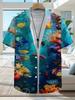 Men'S Casual Shirt with Tropical-Style Underwater World Print - Short-Sleeved Button Design, Bright Colors, Suitable for Outdoor And Casual Wear in