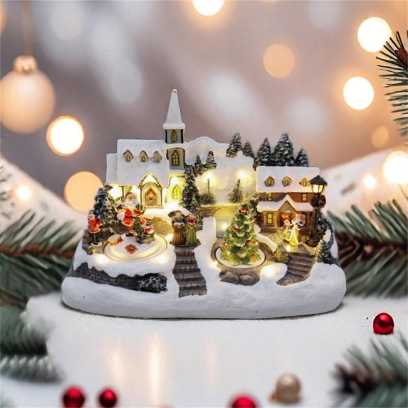 Christmas Themed Glowing Resin Castle Decoration For Home Tabletop Holiday Gatherings And Family Celebration