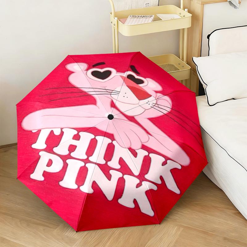 Think Pink Panther Print Folding Umbrella Portable Travel Three Folds Printing Travel
