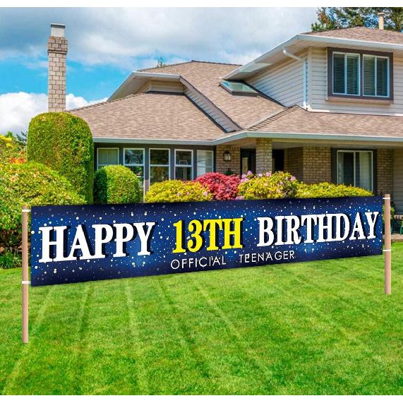 Large Blue Happy 13th Birthday Banner, Huge Teenager Sign, 13th Bday Sign for Yard Garden, 13 Year Old Blue Birthday Party,13 Bday Party Photo