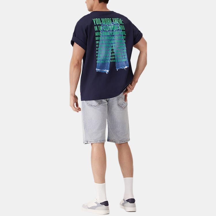 Levis Удобная Свободная Футболка с Принтом Букв Повседневная с Круглым Вырезом и Коротким Рукавом Мужские Футболки Темно-Синяя 002XG-0001