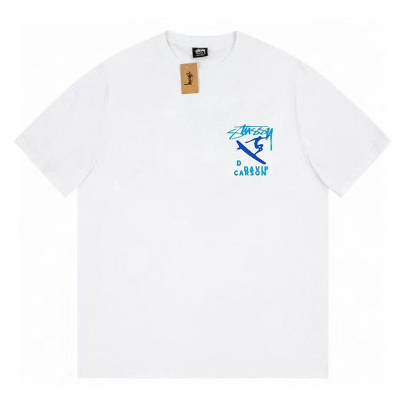 Stussy 2025 Летняя новая высококачественная хлопковая футболка с круглым вырезом для мужчин и женщин Классическая футболка с буквами Давида и принтом для пар