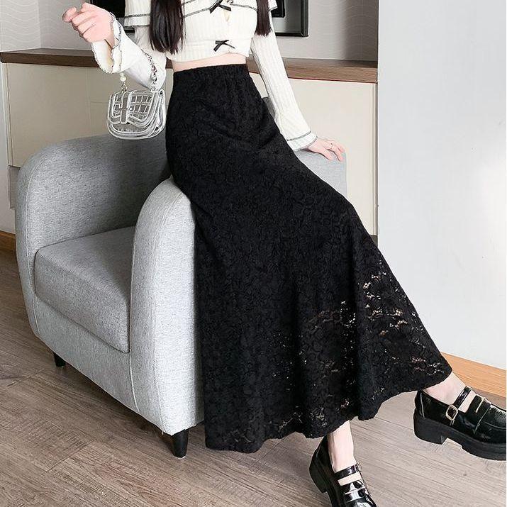 Юбка-рыбий хвост из кружева для женщин, узкая юбка с высокой талией и запахом на бедрах, универсальная, элегантная длинная юбка для осени и весны