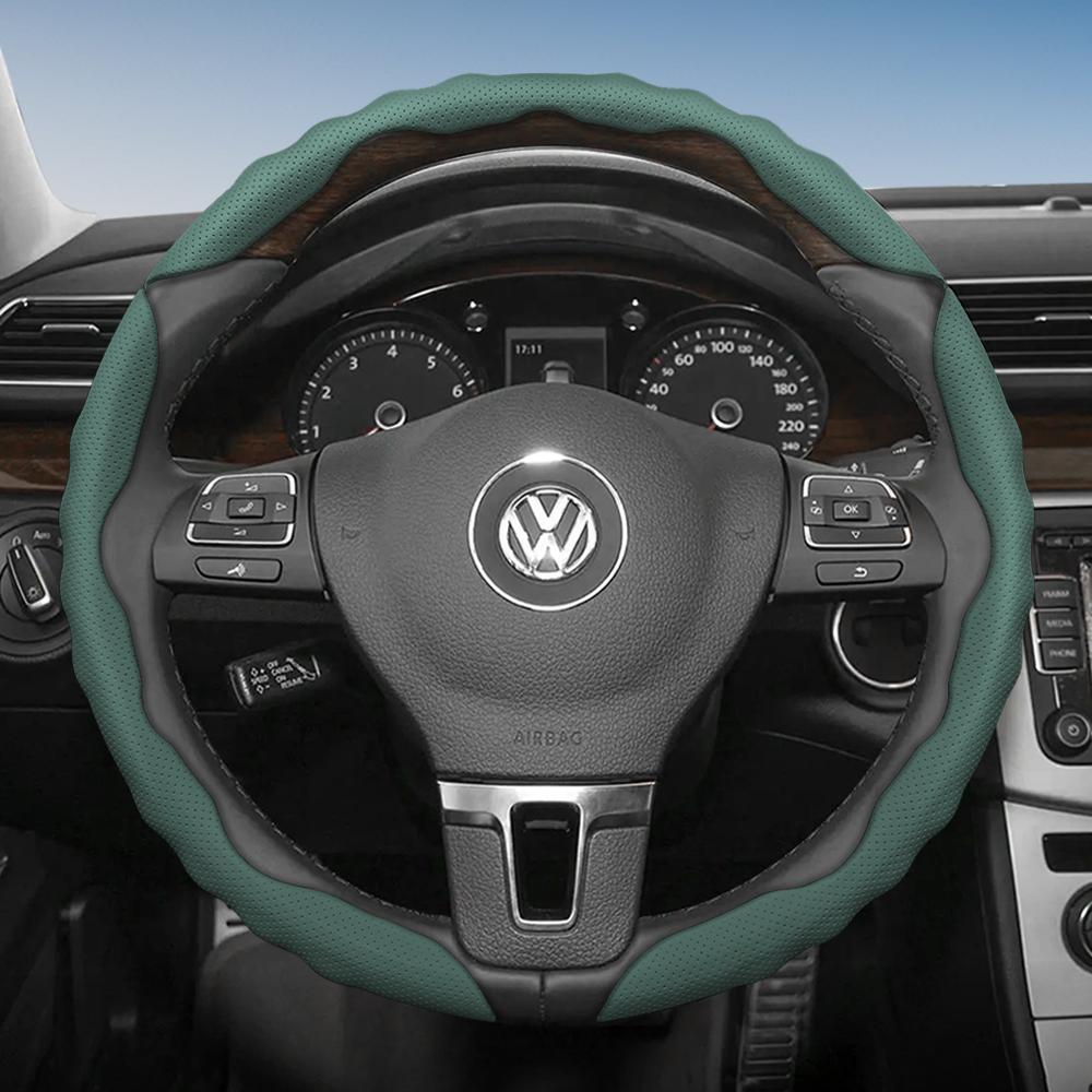 zkfan8 Suitable for Volkswagen Steering Wheel Cover, Wavy Sports Breathable Leather Segmented Anti-Slip Sweat-Absorbing