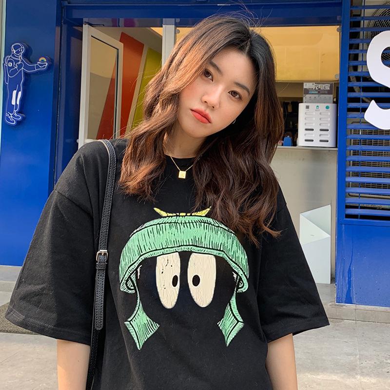 Summer new large size fun printing short-sleeved t-shirt fat mm versatile loose casual pure cotton top women