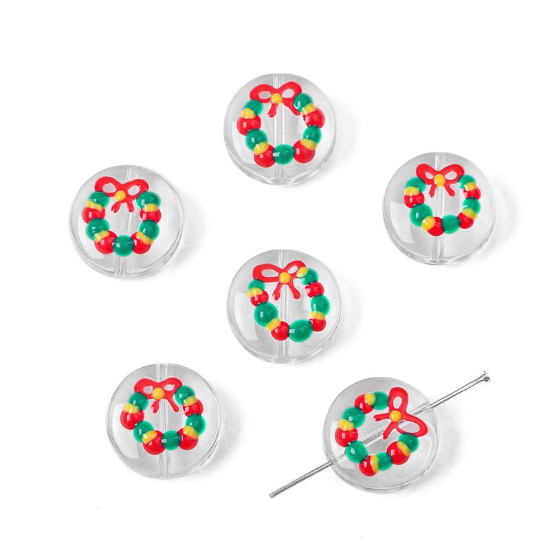 1 шт., 19 мм, рождественская серия, прозрачные цветные глазурные бусины, ручная роспись, капли масла, плоские круглые бусины для изготовления ювелирных изделий, DIY, очаровательное украшение
