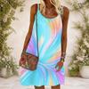 Women Plus Size Scoop Neck Thin Straps Sleeveless Printed Loose Black Gold Midi Dress