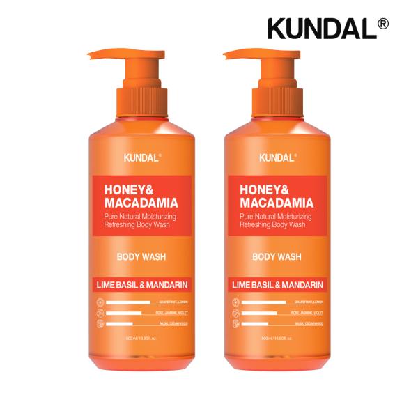 KUNDAL Honey & Macadamia Pure Body Wash Lime Basil & Mandarin 500ml x2