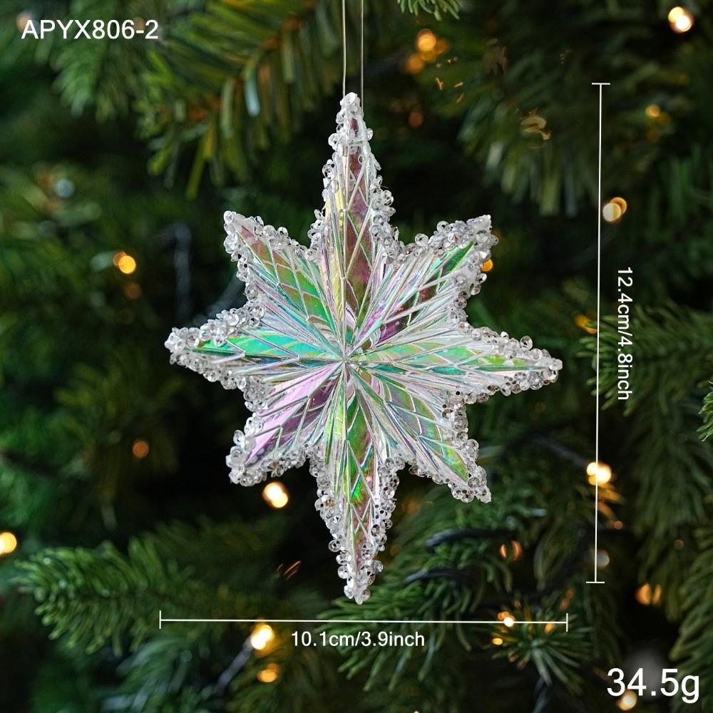Iridescent Finish Star Ornament Bead Edge Holiday Tree Charm Christmas Tree Decor