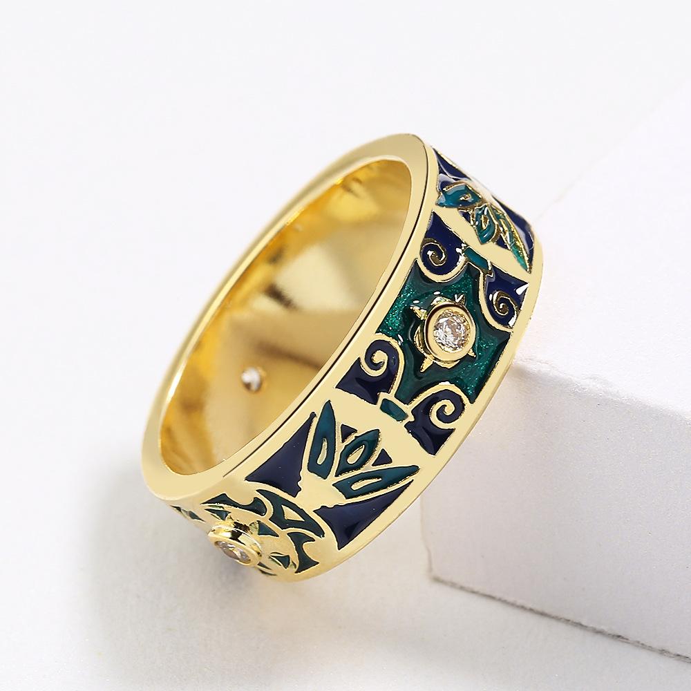 Exquisite Creative Handmade Enamel Ring for Women's Fashion Bohemian Pattern Colorful Dripping Glue Engagement Ring