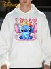 Disney Lilo and Stitch Couple Matching Hoodies, Women's and Men's Loose Winter Clothing Stitch Emojis, Disney Fan Clothing