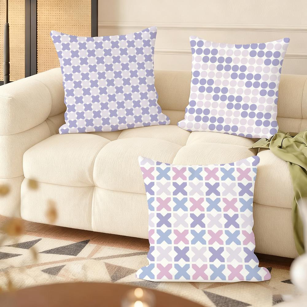 Simple purple plaid Cushion Cover Natural Linen Organic Fabric DoubleSided Printing Couch Pillow Covers Home Decor
