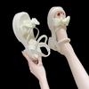High-heeled Sandals Women's 2025 New Summer Bow Fairy Wind Platform Pearl One-word Belt Fashion Roman Women's Shoes