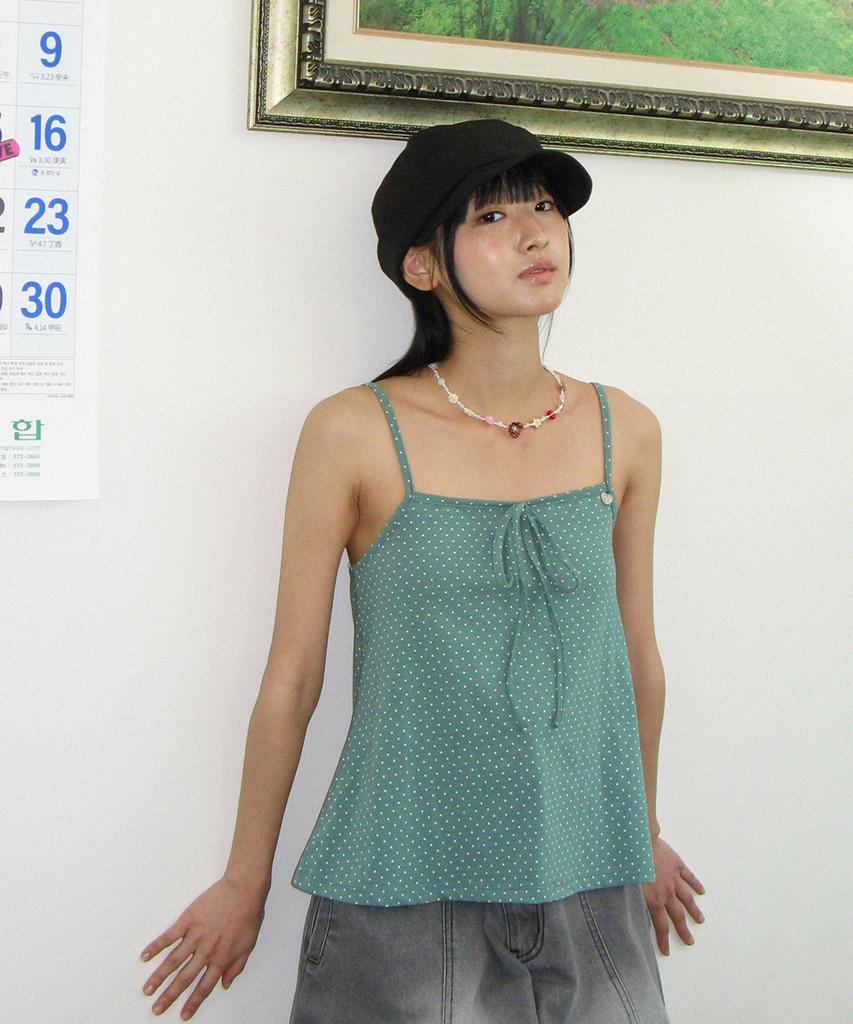 RONRON Betty Boop Charm Dot Cami Top Sleeveless Mint