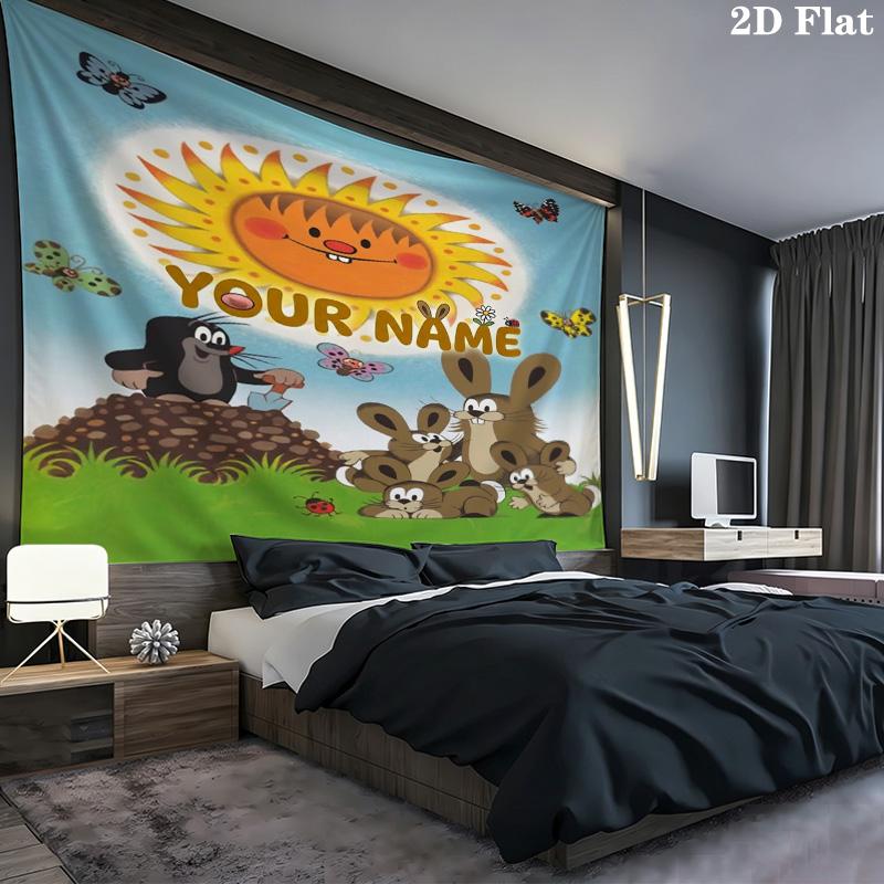 Mole Garden Custom Name Wall Tapestry Aesthetic Wall Hanging Printed Fabric Blanket Decorative Tapestries For Bedroom Living Room Home Decor