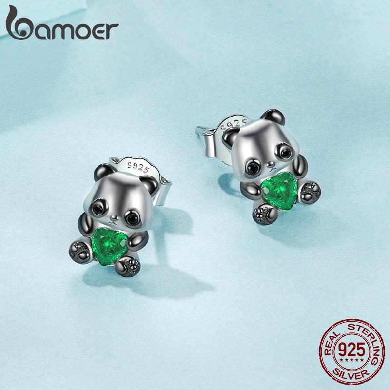 BAMOER Solid 925 Sterling Silver Dainty Panda Stud Earrings - Гипоаллергенные минималистичные милые серьги-гвоздики в виде животных для женщин и девушек, ювелирные украшения