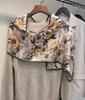 Temperament Style! Early Autumn Light Coffee Literary And Artistic Fan Plant Printing Silk Shawl Scarf Dual-Purpose Women'S Autumn Winter Silk Scarf