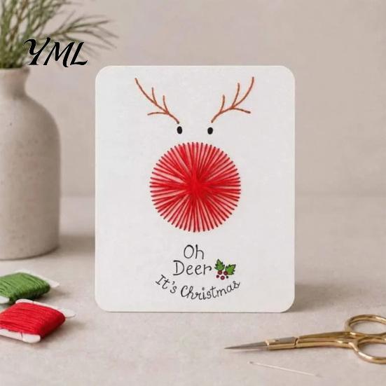 Holiday Card Making Supplies Christmas DIY Kit, 6 Chrismas Cards, Stitch by Hand, Thread Creative Greeting Crafting Art Stitching Craft Handmade