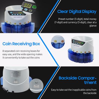 Электронный счетчик монет, сортировщик евро, 300 монет, мини-цифровая автоматическая счетная машина с предустановками/всего