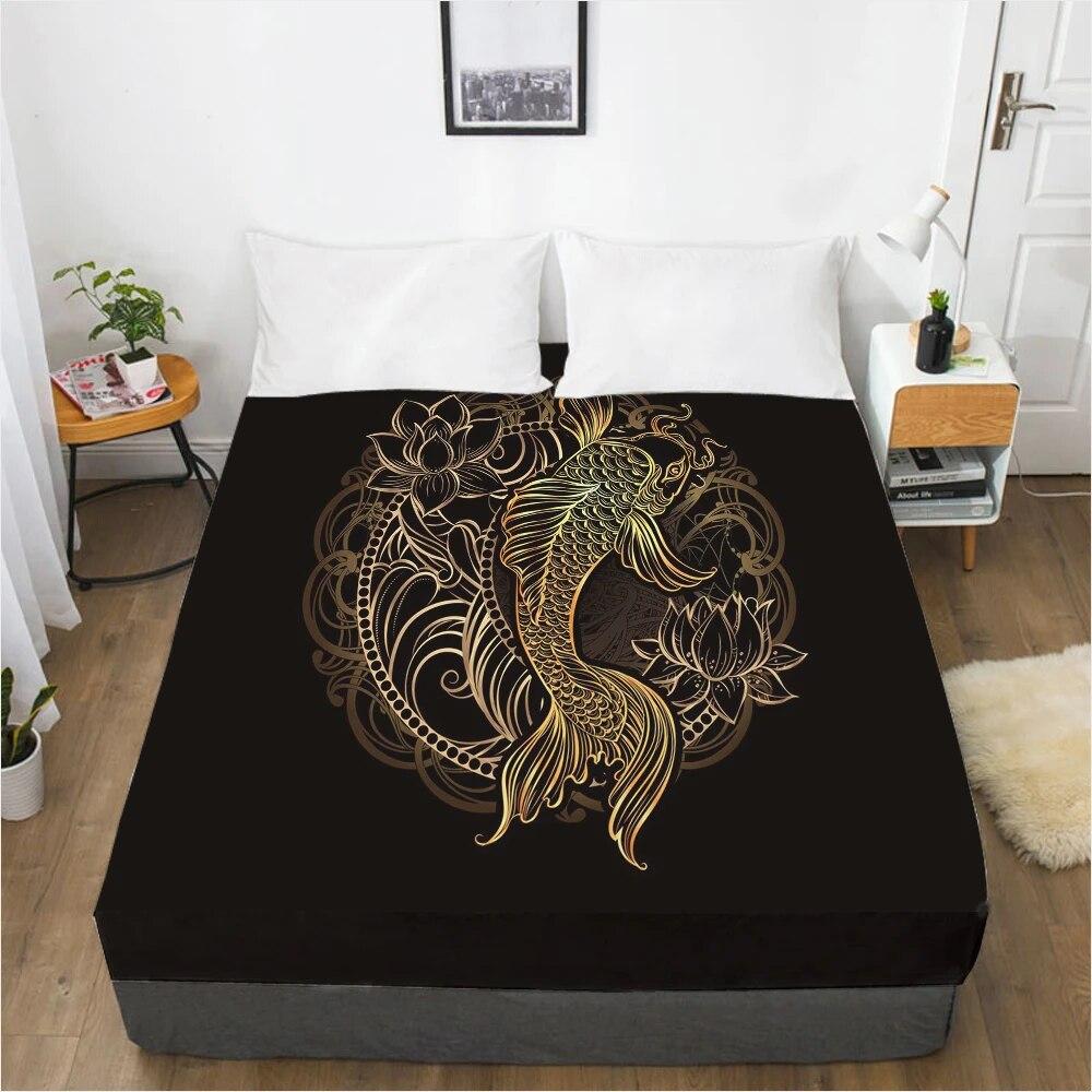 Простыни наматрасник с резинкой Простыня Простыня Белье 90x200 160x200 150x200 Размер 3D-печать Черный Золотой