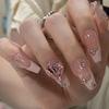 Искусственные французские ногти с блестящими бриллиантами, милый длинный стиль, носимый маникюр