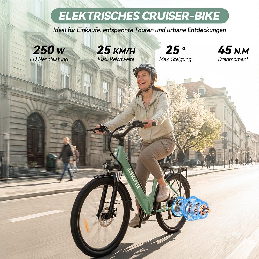 Электровелосипед ESKUTE C100 26" Двигатель 250 Вт LCD Дисплей 36V 13AH Городской Электровелосипед Для Взрослых Максимальная Скорость 25 км/ч Двойной Дисковый Тормоз