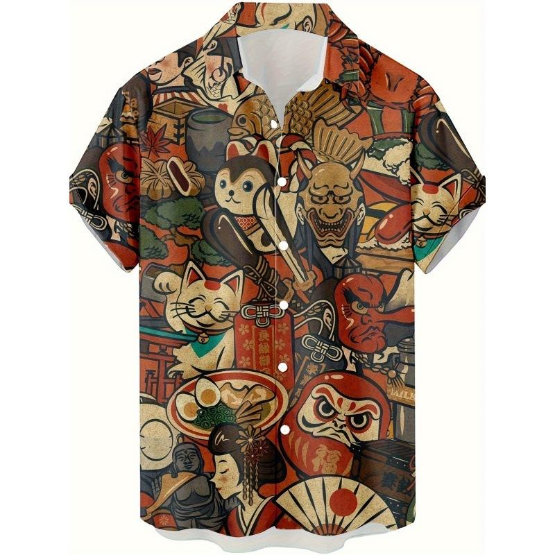 Popular Creative Element Shirt 1D Digital Printing Trend Loose Short Sleeve Shirt Tropical Hawaiian Shirt