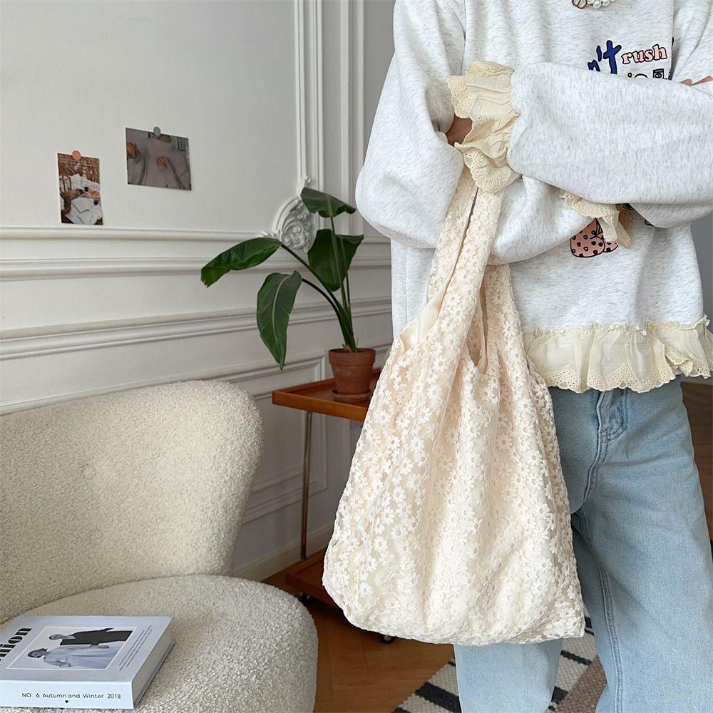 Pastoral Style Daisy Flower Shoulder Bag Nylon Beach Bag Elegant Bohemian Handbag Travel