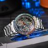 Прозрачные часы Skeleton Tourbillon для мужчин, роскошные водонепроницаемые 3ATM, полностью стальные, автоматические механические часы со стразами, мужские подарки, Reloj Hombre