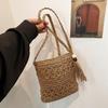 Women Beach Woven Straw Shoulder Messenger Bag with Tassel Boho Hollow Out Crochet Crossbody Handbag Clutch Purse