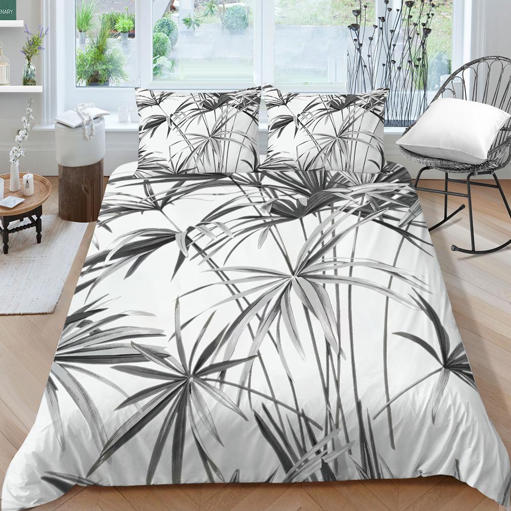 Family Bedding Single Double Bed Full Size Plant Printing Series Bedding Leaf Pattern Pillowcase and Quilt Cover Washable Home Decoration