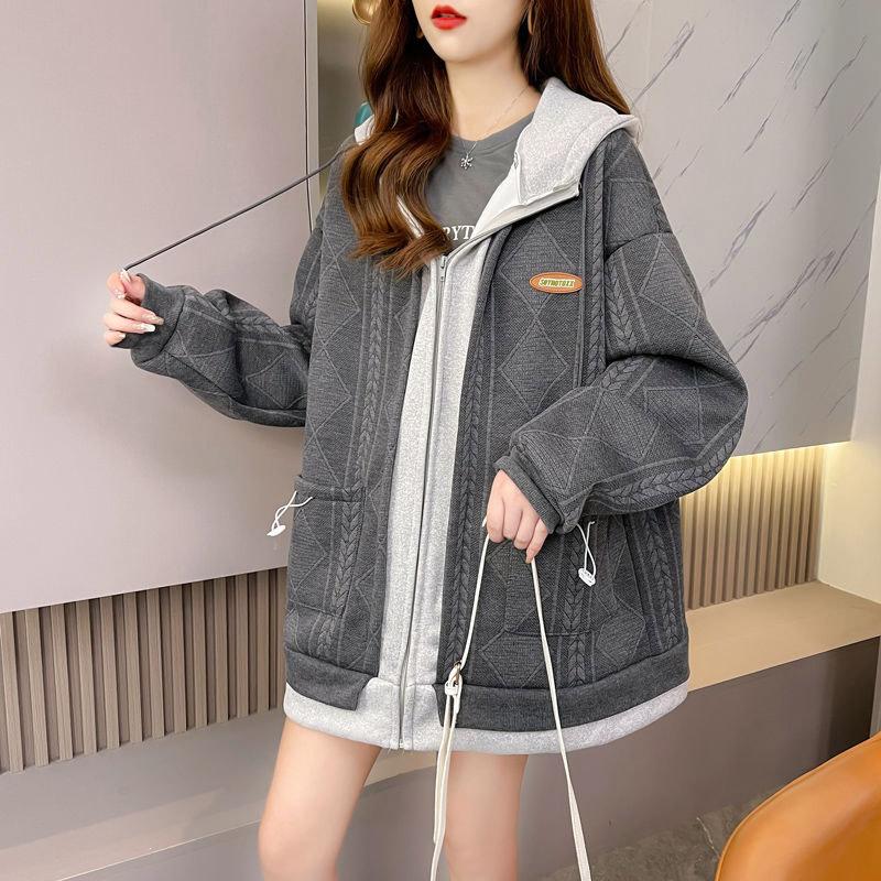 Пальто оверсайз, женское осенне-зимнее утолщенное пальто с капюшоном, женские теплые свободные топы, повседневный удобный топ на молнии