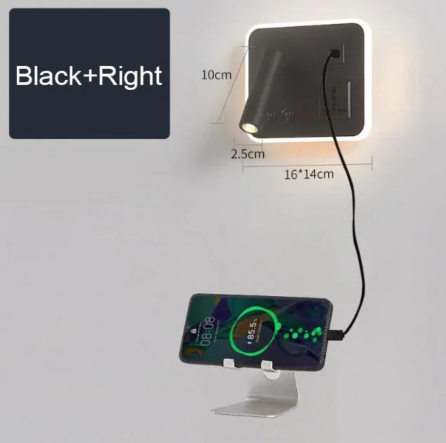 Светодиодные настенные лампы для сотовых телефонов с беспроводной зарядкой и USB-портом, скандинавские прикроватные светильники для спальни, вращающиеся с выключателем, лампа для чтения