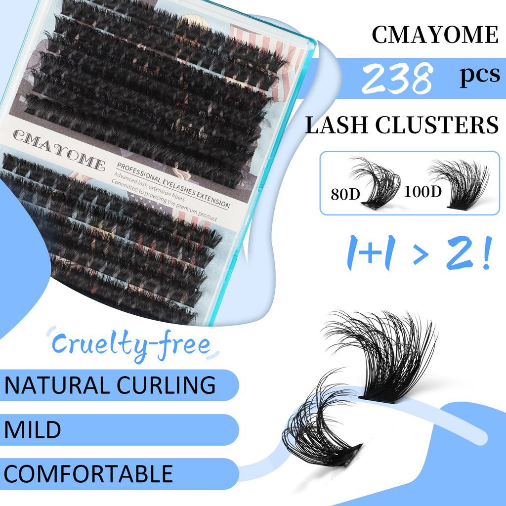 Diy False Eyelashes Single Tuft Of Hair 238 Tufts 80D + 100D Dense With Eyelash Glue Tool Set