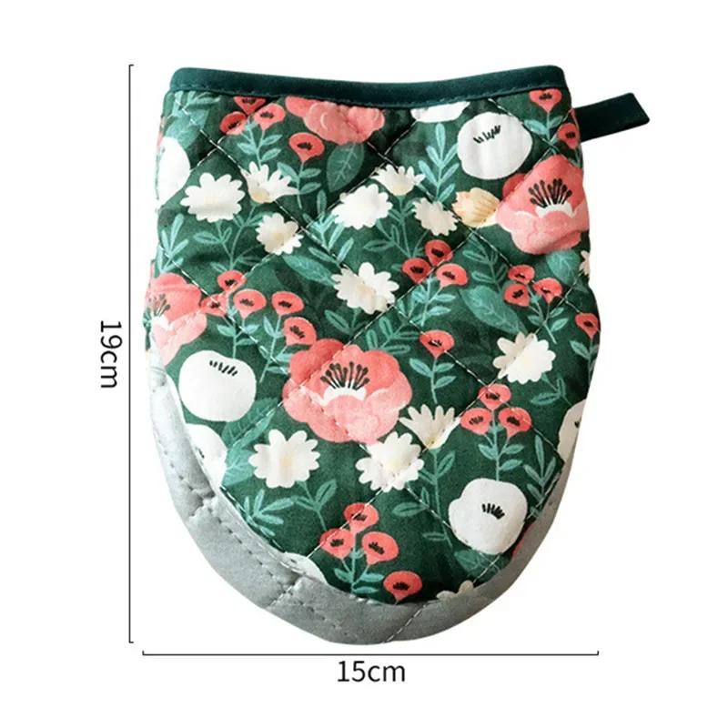 Цветочные хлопковые пекарские перчатки с принтом для духовки, для домашнего использования, кухонные, термостойкие, ручной зажим в форме сердца, теплоизоляционная подставка