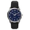 Timex Easyreader 38mm Leather Strap Watch, Black/Silver Tone/Blue, Classic.