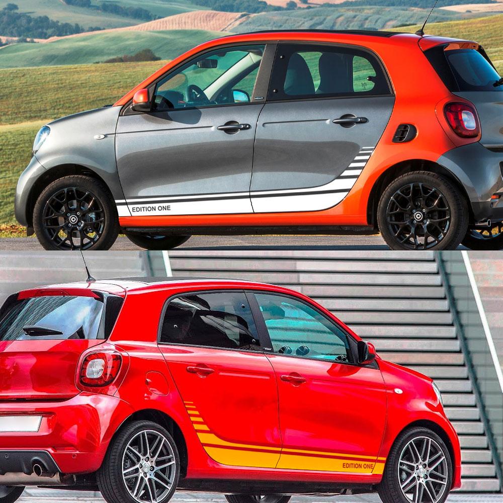 2 шт., Стайлинг автомобиля для Smart 451 453 Fortwo Forfour, спортивные гоночные наклейки на заказ, дверные боковые наклейки для тела, юбка, декоративные наклейки, виниловые