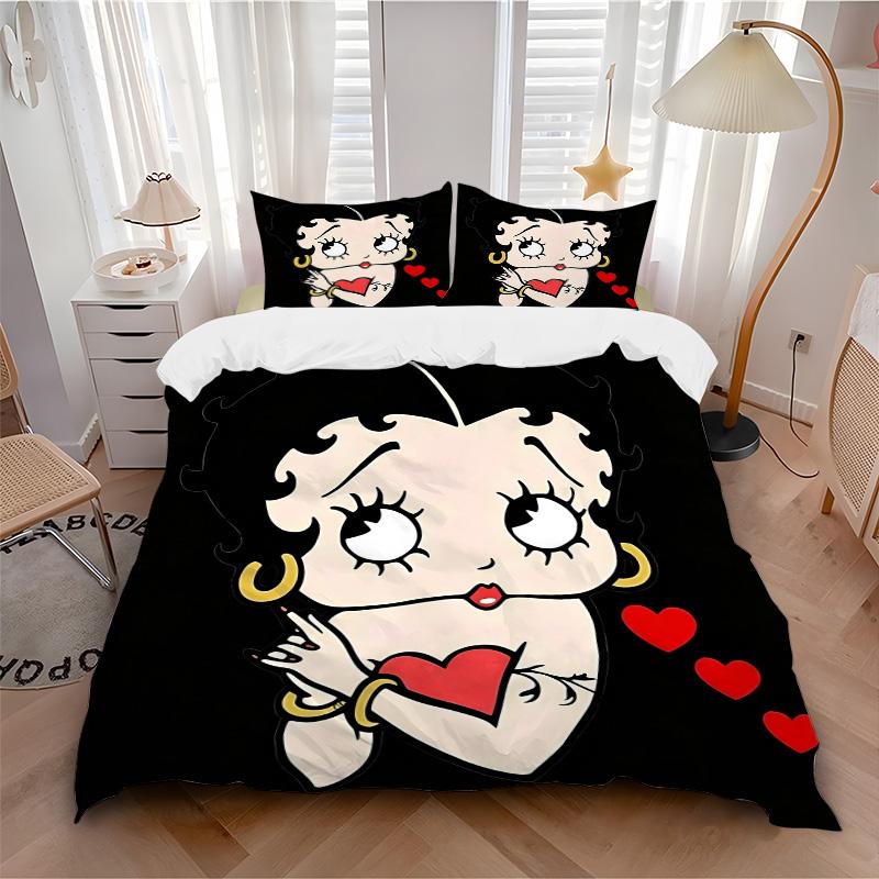 Betty Boop Heart Love Print 3Pcs Bedding Setduvet Cover With 2 Bedropillowcase Home Birthday Gift