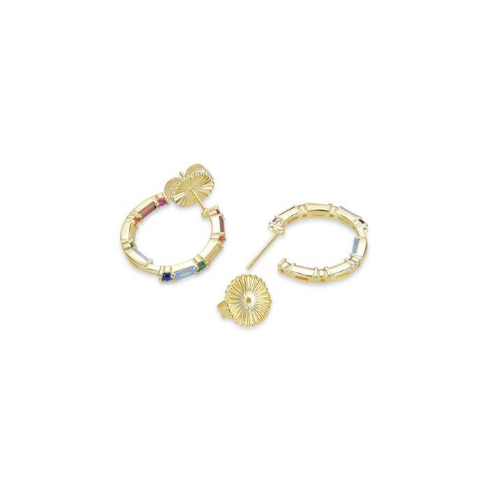 Boucles d'oreilles - Hinnar - Argent 925 - Plaqué or jaune 18 carats - Zircone multicolore - Femme