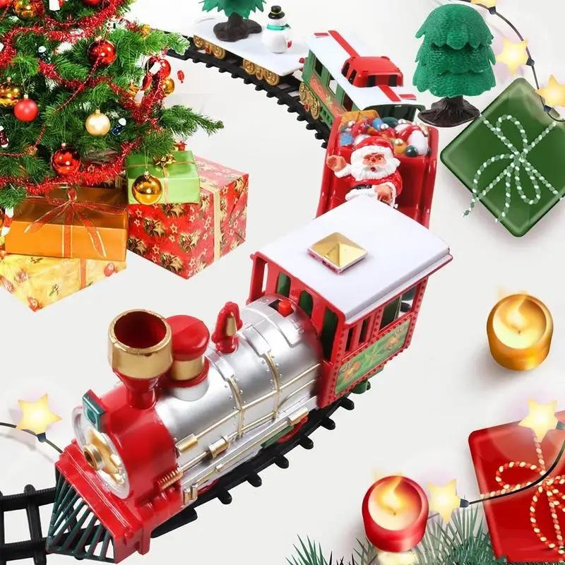 Electric Christmas Train Toys Gifts for Kids Railway Cars Racing Tracks With Music Santa Claus Christmas Tree Decoration Trains