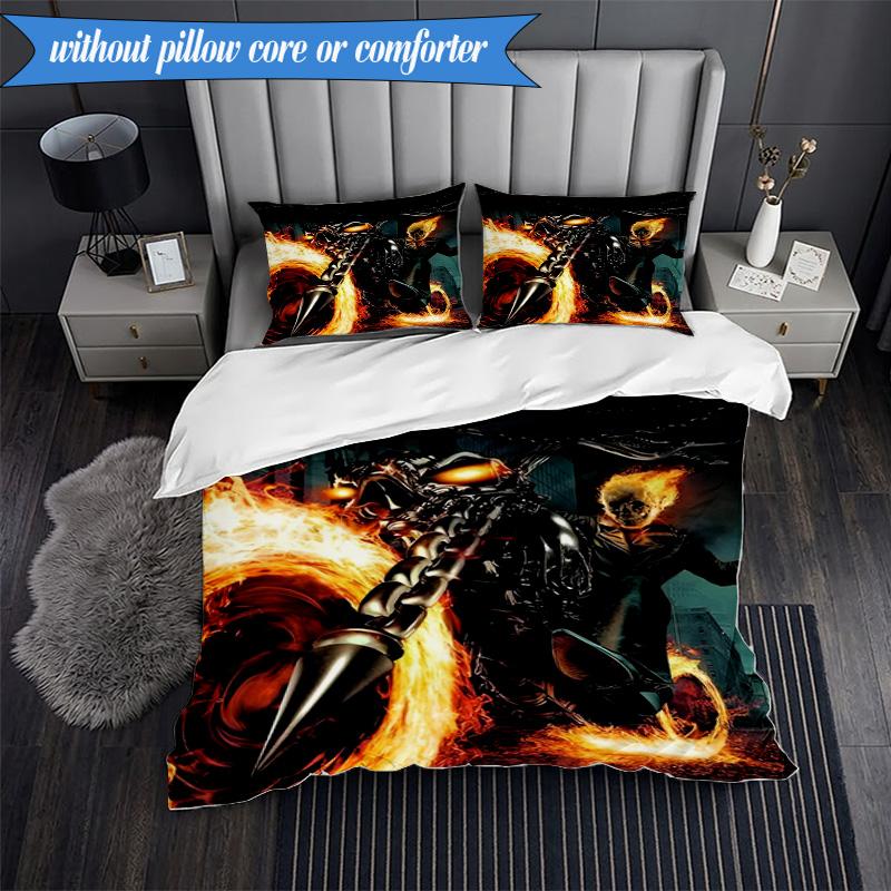 3PCS Rider On Fire Bedding Set,Including 1pc Duvet Cover And 2pcs Pillowcases Perfect for Bedroom, Dormitory, Fan Christmas gift