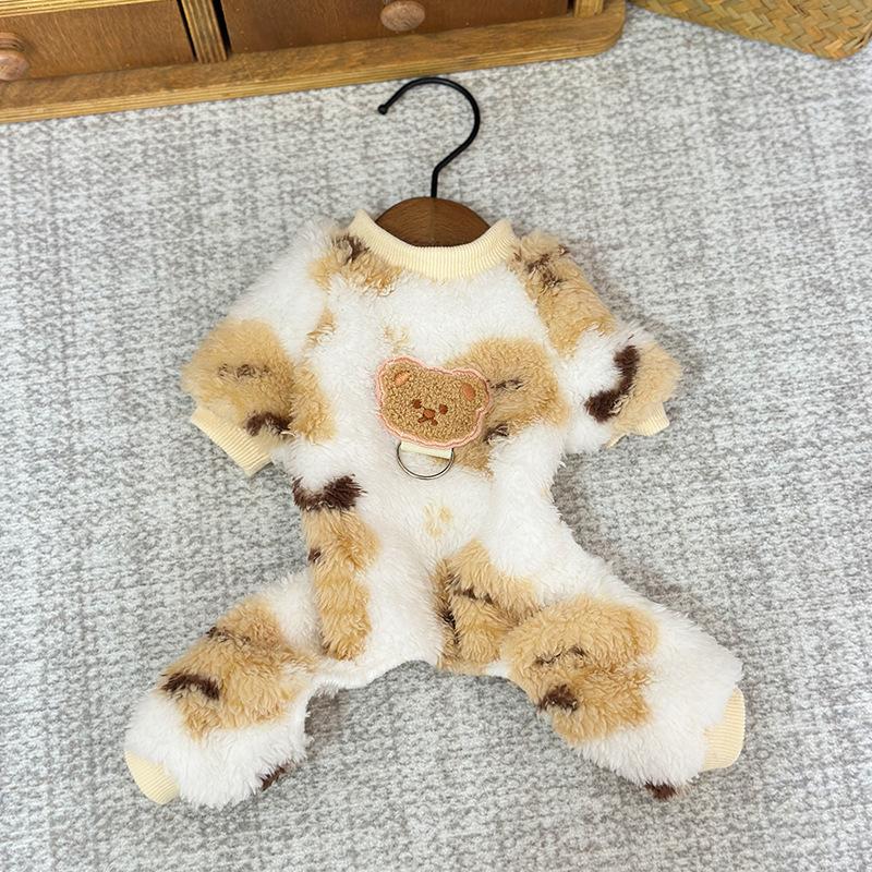 Осень и зима Новая коралловая бархатная утолщенная одежда для четырех ног, теплая одежда для плюшевого мишки, маленькая собака, одежда для щенков