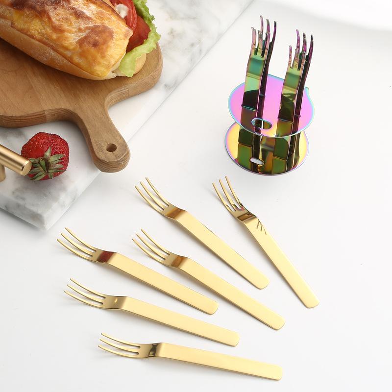 304 Stainless Steel Fruit Fork Set Creative 6 Pcs Fruit Fork Dessert Fork Moon Cake Fork Cake