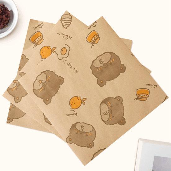 50 шт., 18 см/22 см, водонепроницаемая термостойкая упаковочная бумага для сэндвичей с мультяшным медведем, одноразовая упаковочная бумага с квадратным покрытием для сэндвичей, кухонные гаджеты