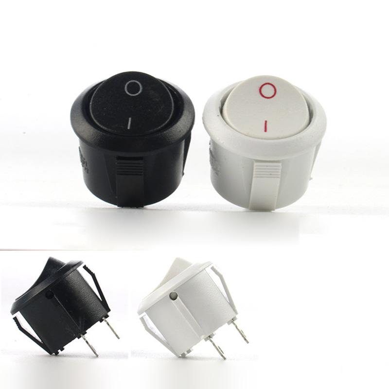 2/5pcs Black White 2PIN ON/OFF Round Rocker Toggle Power Button Switch 6A/250VAC 10A 125V AC Cap with Plastic Push