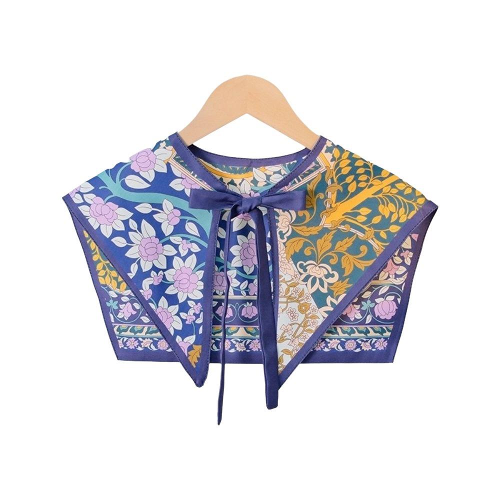 Floral Pattern Fake Collar Shawl Print Vintage Poncho Cape Detachable Fake Collar Capelet Female